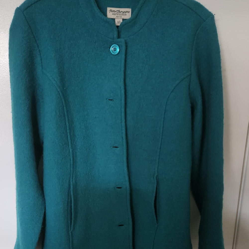 Norm Thompson Teal Cardigan Tailored Wool Knit Sweater